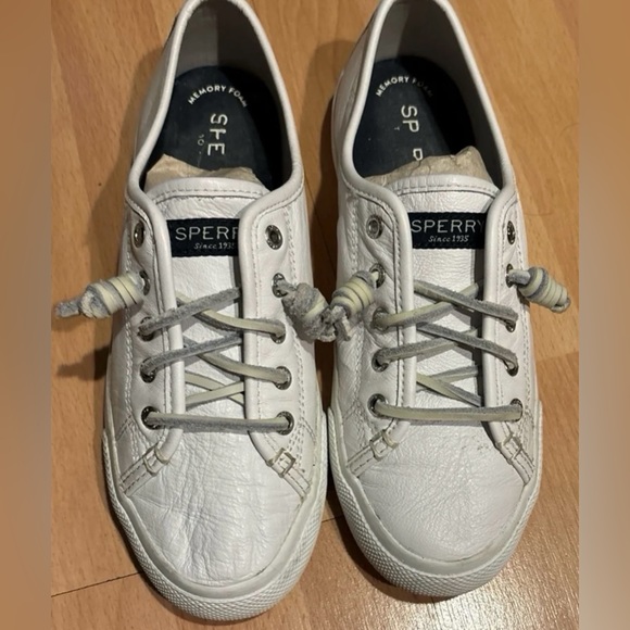 Sperry Shoes - womens sperrys size 6.5 White leather slip on with laces